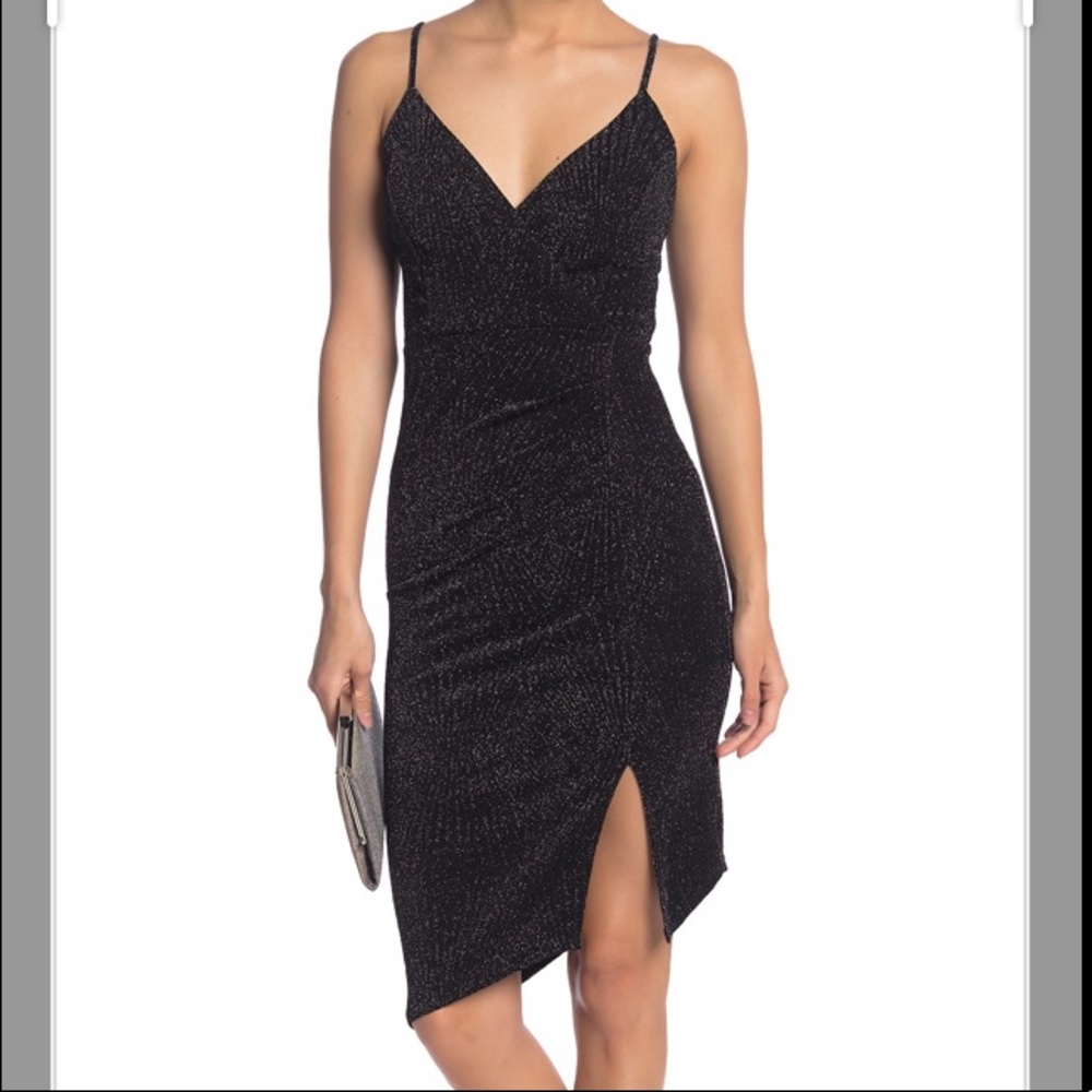 Row*A Metallic Mock Wrap Asymmetrical Dress